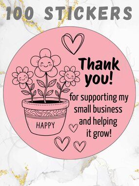 100 Thank you Stickers Thermal 2" | Happy Flowers